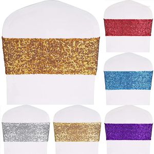 Chaise couvre 10pc Sashes à paillettes pour le dîner de fête Decoration Decoration Stretch Bow Back Flowers Bands