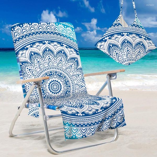 Housses de chaise 150x73cm petite couverture inclinable mode impression plage avec poche portable microfibre été serviette de pont