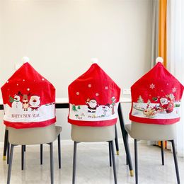 Housses de chaise 1 pièces Kerstman Cap Stoel Cover Kerst Diner Tafel Party Rode Hoed Back Xmas Decoratie pour ThuisChair