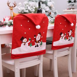 Fundas para sillas, 1 Uds., gorro de Papá Noel, funda para mesa de cena de Navidad, fiesta, sombrero rojo, decoración de Navidad para el año trasero