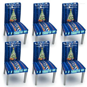 Stoelhoezen 1x feest kerstdecoratie tafel blauwe ornamenten diner cover clausule