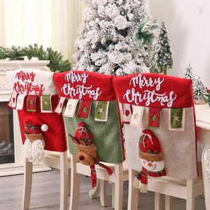 Stoelhoezen 2/3 % Jaar feest Kerstmis eetkamer Cartoon Santa Claus Elk -poppenzakken Kerstmis Decoratie voor thuisdecoratie