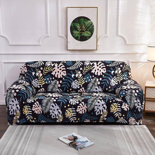 Housses de chaise 2021 noir feuille tropicale élastique housse de canapé pour salon housse serré canapé ensemble simple Double sectionnel