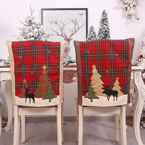 Housses de chaise 2022 rouge noël couverture Plaid tissu lin étui wapiti arbre de noël protecteur année housse décor à la maison