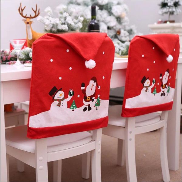 Couvre-chaises 2024 Couverture de Noël Classic Santa Claus Snowman Print à manger Print With Pom Année de fête