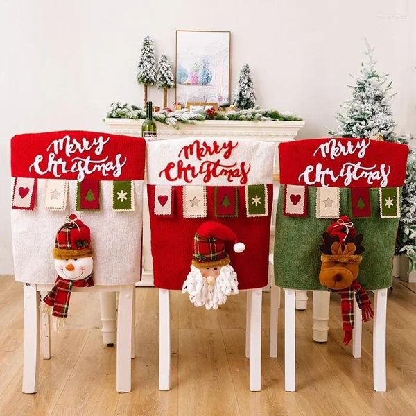 Cubiertas de silla 2024 Cubierta de Navidad Reutilizable 3D Santa Claus Elk Asiento Hogar Suministros de año de Navidad Decoración de la sala de estar