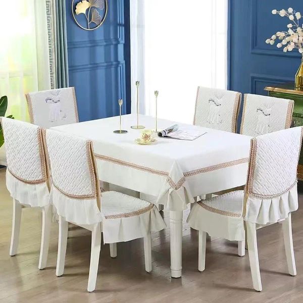 Couvre-chaises 2024 véritable nappe européenne jupe de table couverture de salle à manger couverture de siège en dentelle de mariage chaises de cuisine