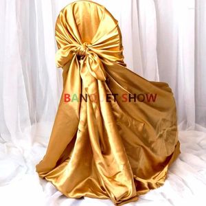 Stoelbedekkingen 20 stks Lot Gold Color Satin Self Tie Banquet Cover voor bruiloftsevenement decoratie