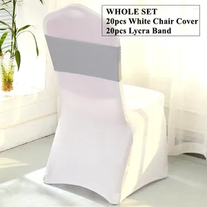 Couvre de chaise 20pcs Couverture de banquet en spandex blanc avec une ceinture de groupe lycra 18x35cm pour la décoration de fête d'événement de mariage