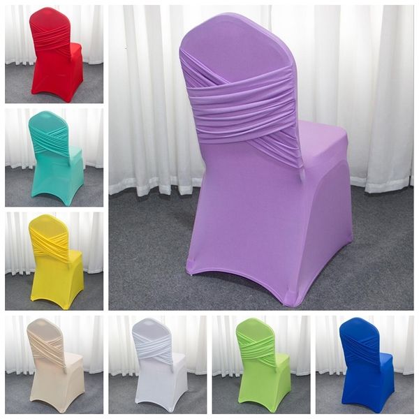 Chaise couvre 21 couleurs universel Spandex mariage deux croix Swag couverture arrière luxe fête décoration en vente 230330