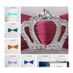 Stoelhoezen 27 kleuren Wedding Spandex Sash Stretch Elastische band met Crown Buckle Banquet El Party Decoration Bow Tie Ribbon Drop Otqho