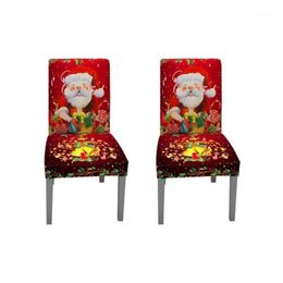 Stoelhoezen 2 stks kerst kerstman gedrukte elastische stretch eetstoelen slipcover keukenstoelhoes home decor