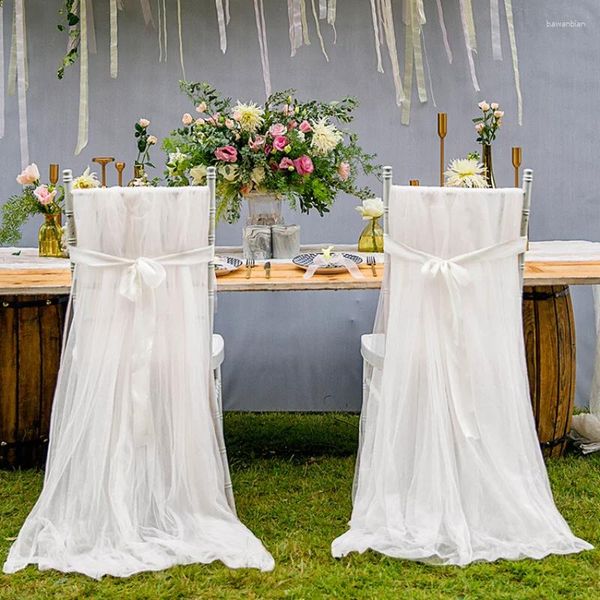 Couvre-chaise 2pcs en dentelle en dentelle en extérieur Banquet de fête de mariage El Decoration de la salle à manger jupe de couverture longue rose blanc