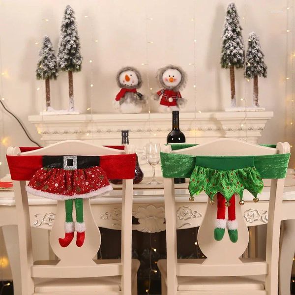 Housses de chaise 3/4/6 pièces, pour salle à manger de noël, couverture de tabouret avec ceinture du père noël, décoration de fête d'année pour la décoration de la maison et de la cuisine