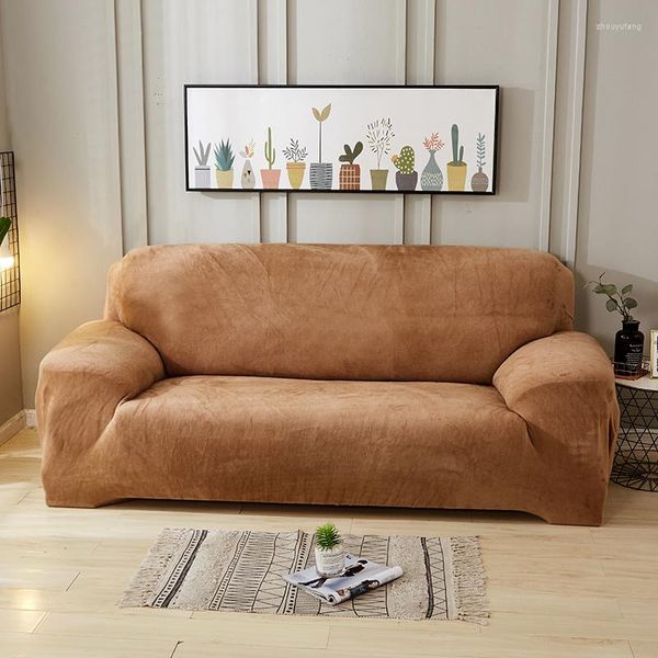 Housses de chaise 30Solid Color Plush Stretch Sectional Sofa All-inclusive Polyester Elastic Couch Cover Serviette Coussin Slipcovers