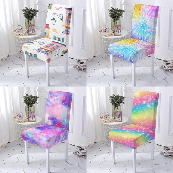 Housses de chaise 3D couleur graphique impression couverture extensible haut dossier anti-poussière maison salle à manger décor chaises salon salon tabouret de bar