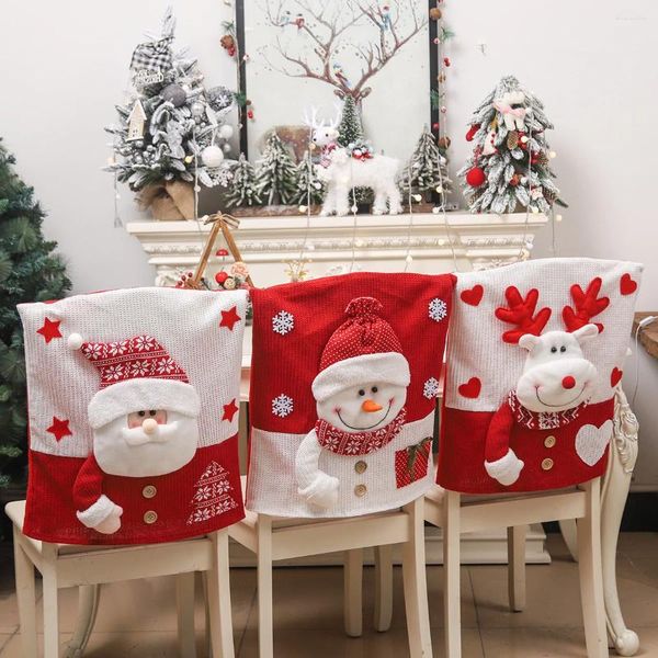 Cubiertas de silla 3D Santa Claus Cubierta de Navidad Mesa de cena Muñeco de nieve Sombrero Atrás para Navidad Decoración del hogar Adorno
