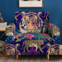 Stoelbedekkingen 3D Tiger Patroon Sofa Cover niet-Slip Elastic Stretch 1/2/3/4 Seater SOF SLIPCOVER COUCH COVERSCHAIR