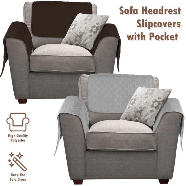 Housses de chaise 3pcs canapé accoudoir couverture appui-tête polyester bras inclinable avec poches protecteur résistant à l'usure