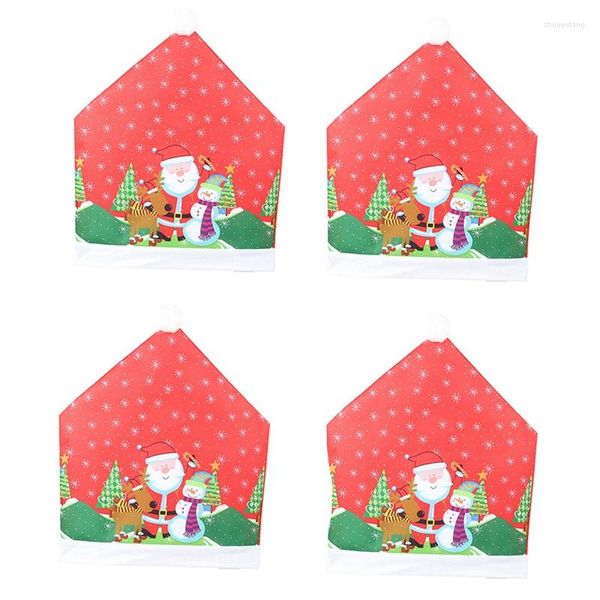 Housses de chaise -4 pièces ensemble décoration de noël rouge non tissé grand chapeau couverture tabouret décorations pour la maison pour l'année DecChair