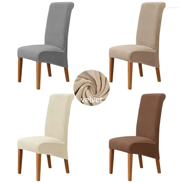 Couvre-chaise 4pcs / ensemble Velvet High Cover arrière Big Elastic Chairs Case de siège Soule Couleur Solide pour salle à manger Party Kitchen Party