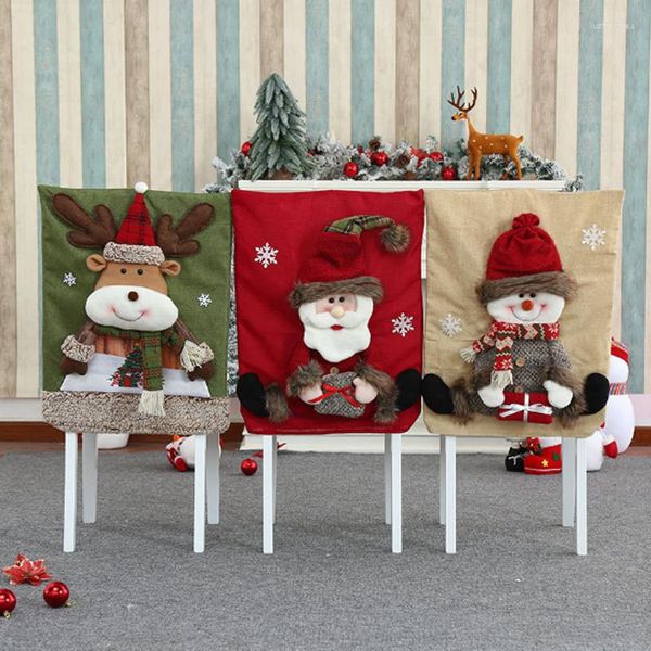 Fundas para sillas 65 50 cm Funda navideña Sillas de comedor para el hogar Accesorios de decoración de dibujos animados 3D Santa Claus Muñeco de nieve Elk Decoración para 2023