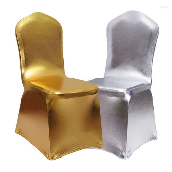 Couvre-chaise 6pcs / lot Bronzing Banquet Elastic Cover Gold Silver Spandex Metallic Fabric Decoration de mariage