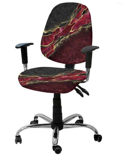 Couvre-chaises abstraites en marbre noir Red Malachite Couvre d'ordinateurs de fauteuil élastique