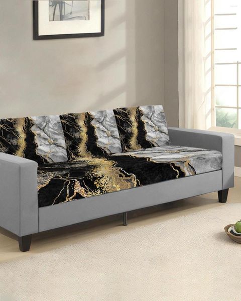 Housses de chaise abstraites en marbre noir, housse de coussin de siège de canapé, protection de meubles, extensible, lavable, élastique amovible