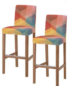 Stoelhoezen abstracte geometrische kleurenbalk korte rug stretch kruk hoes armloze kantoorstoel