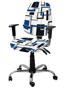 Couvre-chaise Résumé Géométrie carré Art moderne Black Blue Elastic Couvoir en bulchaire amovible Bureau Slipver Split Sage