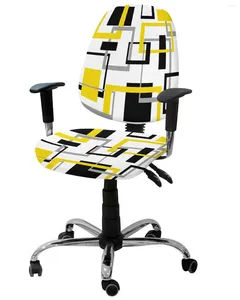 Couvre-chaise Couvre la géométrie abstraite Art moderne Black Yellow Elastic Armchair Couverture de bureau amovible siège de couverture de bureau amovible