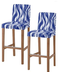 Housses de chaise, 2 pièces, dégradé abstrait déformé bleu, dossier haut, pour cuisine, tabouret de Bar élastique, housse de siège de salle à manger
