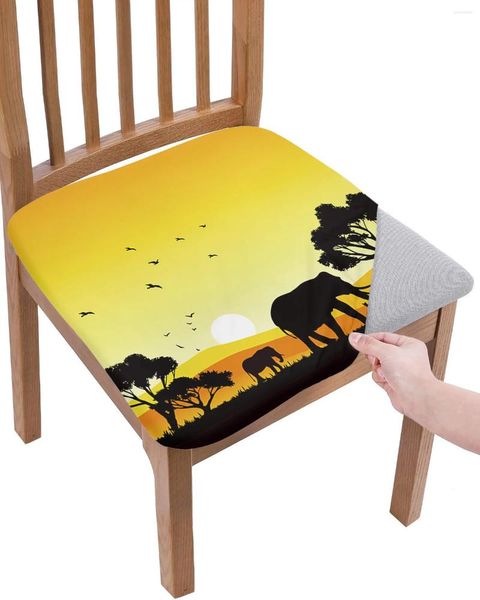 Couvre-chaise africain coucher de soleil paysage animal d'éléphant couverture de siège élastique pour les housses.