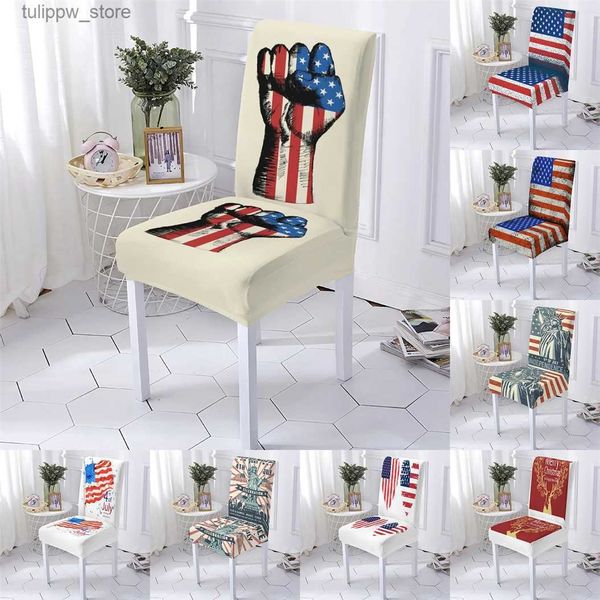 Housses de chaises Style drapeau américain, meubles de salle à manger, motif indépendance, siège Anti-salissure, Stuhlbezug L240315