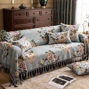 Housses de chaise American Flower Vintage Couch Cover Slipcover 1/2/3/4/5 Seater Fringes Fauteuil Jacquard Furniture Protector Sofa Throw Towel