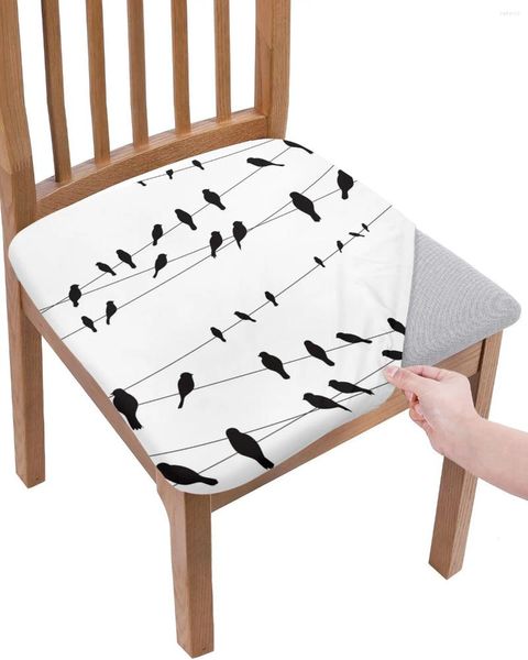 Cubiertas de silla alambre de pájaro animal Cojín de asiento blanco y negro Cubierta de comedor Slipcovers para la sala de estar el banquete