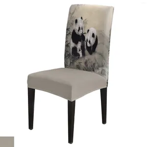 Housses de chaise, motif Animal Panda, peinture à l'encre en bambou, housse de salle à manger, de cuisine, extensible, en Spandex, pour Banquet, fête de mariage