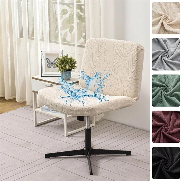 Couvre-chaise Bourse de bureau sans arme Sliproproofing Stretch Stretch Jacquard Vanity Swivel Cover Mid Back Wide siège Hémestre