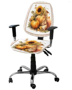 Couvre-chaise Automne Pumpkin Squirrel Sunflower Elastic Failchair Computer Cover Avermable Office Office Scecover Split Sild