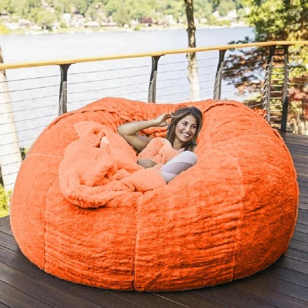 Housses de chaise automne hiver Orange peluche moelleux pouf couverture pas de remplissage doux salon chambre loisirs siège canapé meubles produits