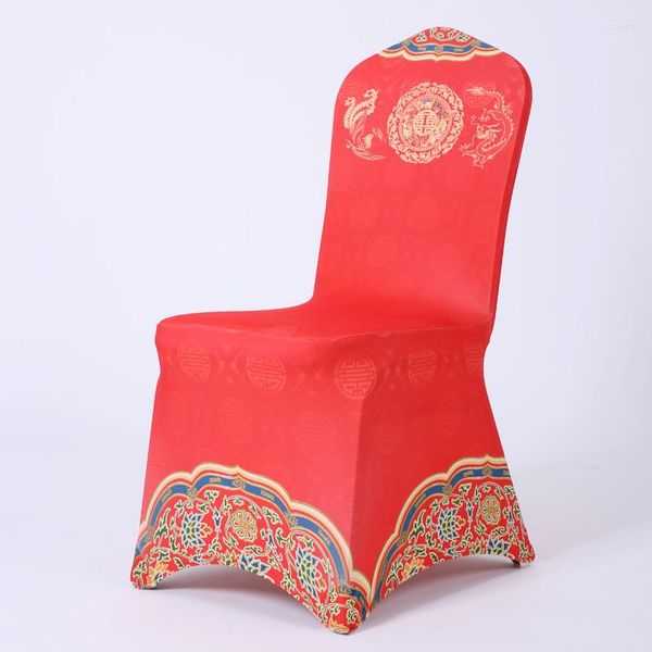Housses de chaise Banquet mariage impression caractéristiques chinoises élastique joint rouge couverture pour El