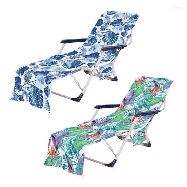 Housses de chaise couverture de plage serviette inclinable en microfibre absorbant sable non collant plantes tropicales avec poches