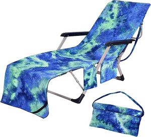 Housses de chaise Couverture de plage avec poches latérales Serviette de piscine Chaise longue Microfibre Tie Dye Pour les vacances Bain de soleil