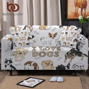 Stoelbedekkingen beddingoutlet puppy elastische bank cover cartoon slipcover voor hoekbanken ik hou van honden leunstoel bruin dier capa 3pcs