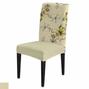 Couvre-chaise Couvre d'abeille la feuille de fleur de feuille bohème couverture de siège extensible en spandex pour la fête de cuisine de mariage