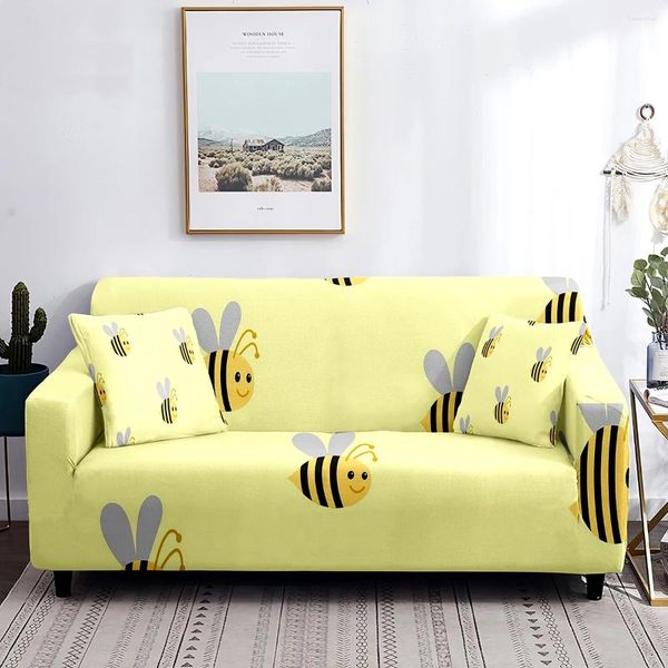 Housses de chaise Housse de canapé abeille Motif d'insectes de dessin animé mignon Housse de canapé extensible Jaune Protecteur de meubles lavable tout enveloppé contre la poussière