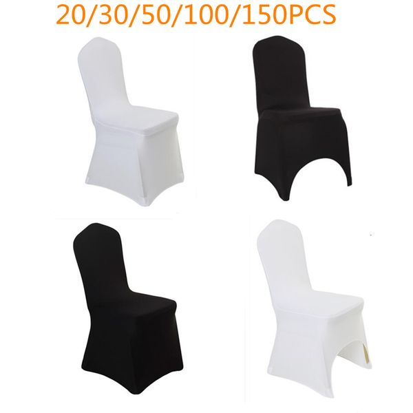 Fundas para sillas Blanco y negro 20/30/50/100 piezas universal poliéster elástico boda fiesta spandex arco silla cubierta utilizada para banquete el decoración 230720