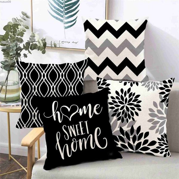 Fundas para sillas Funda de almohada de lino geométrica en blanco y negro funda de cojín para sofá decoración del hogar se puede personalizar para usted 40x40 45x45 50x50 60x60