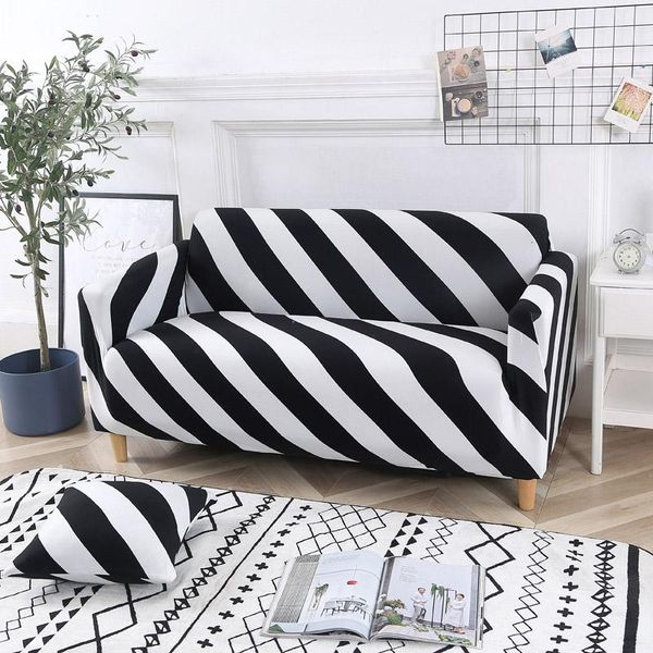 Housses de chaise Housses de canapé à rayures noires et blanches Enveloppe serrée All-inclusive Slip-resistant Elastic Cubre Towel Corner CoverChair